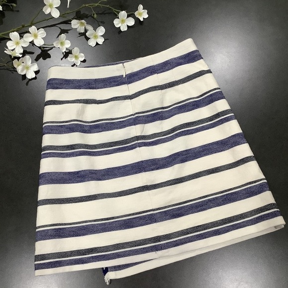 Ann Taylor LOFT Woven Cotton Blanket Short Wrap Skirt Stripes Fringe - Picture 12 of 16